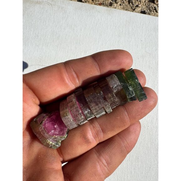 Watermelon Tourmaline Slices Cabochons Custom Cut Polished Both Sides 193 cts - Picture 4 of 10